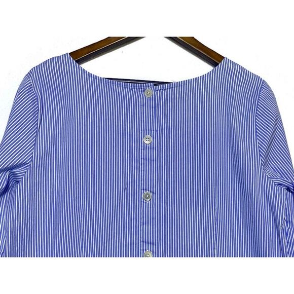 Talbots Pullover Shirt Women's Size Large Blue & White Pinstripe w/Bow on Sleeve - Picture 6 of 8